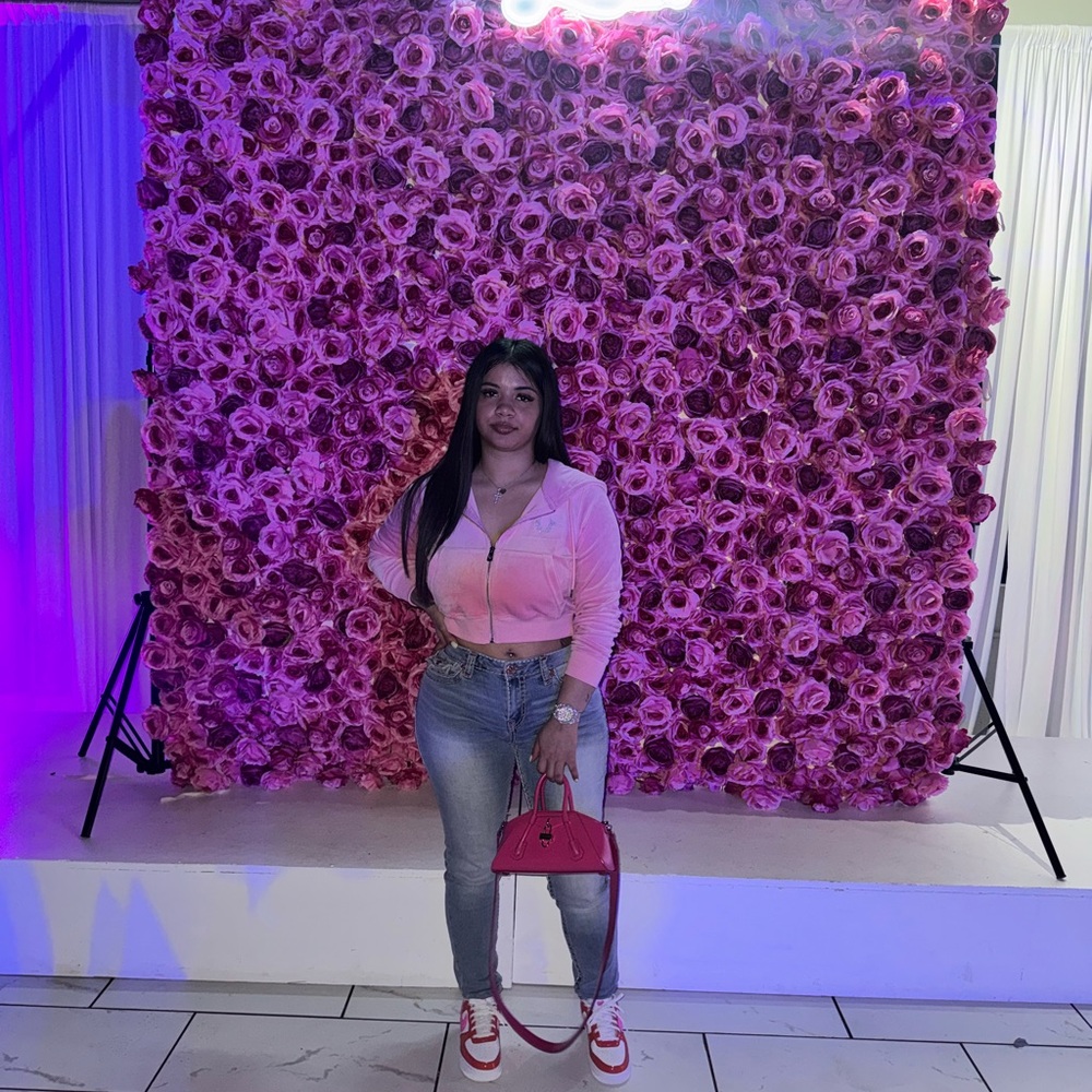 True Religion Blue Skinny Jeans and pink crop hoodie